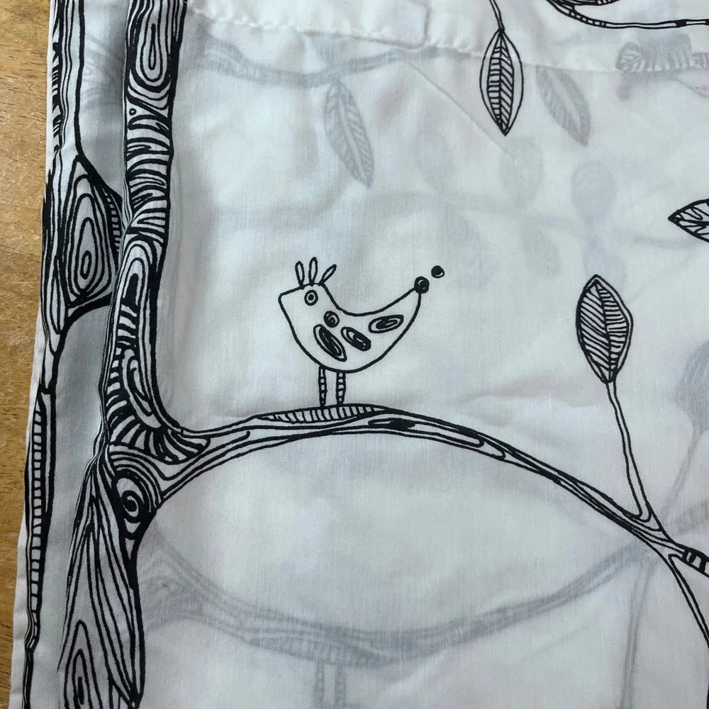IKEA Eivor Curtain Panels 56x96 White Black Bird Tree Branch Whimsical Scandi